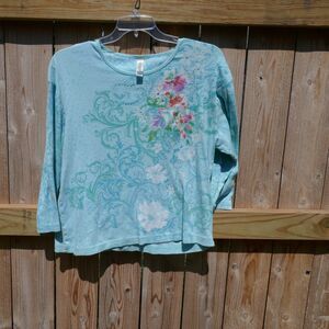 Endless Designs Shirt Wild Dots Aqua Top Swirl Print Cascading Flowers 3X